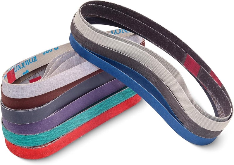 SHUTTLE GENIUS 36 Pack 1/2 x 18 Inch Sanding Belts, 4 pcs Each of 80/120/240/400/600/800/1000/2500/5000 Grit, 1/2x18 Replacement Sanding Belts for Air/Electirc Belt Sander,Woodworking Metal Polishing - Image 1